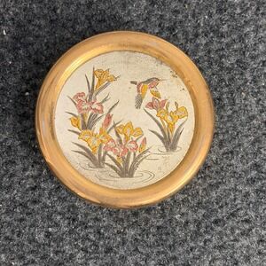Art of Chokin Japan Trinket Box Hummingbird Iris Gold Silver Gilded Porcelain
